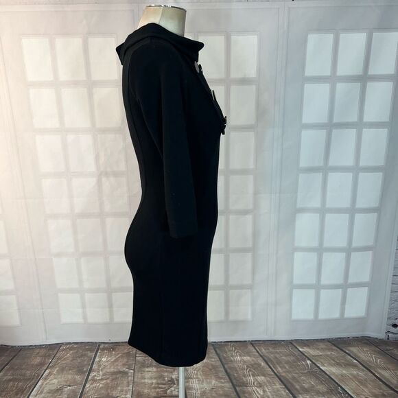 🔥🔥5 for $25🔥🔥 Kenzie Black High Neck 3/4 Sleeve Button Detail Bodycon Dress - Picture 4 of 8